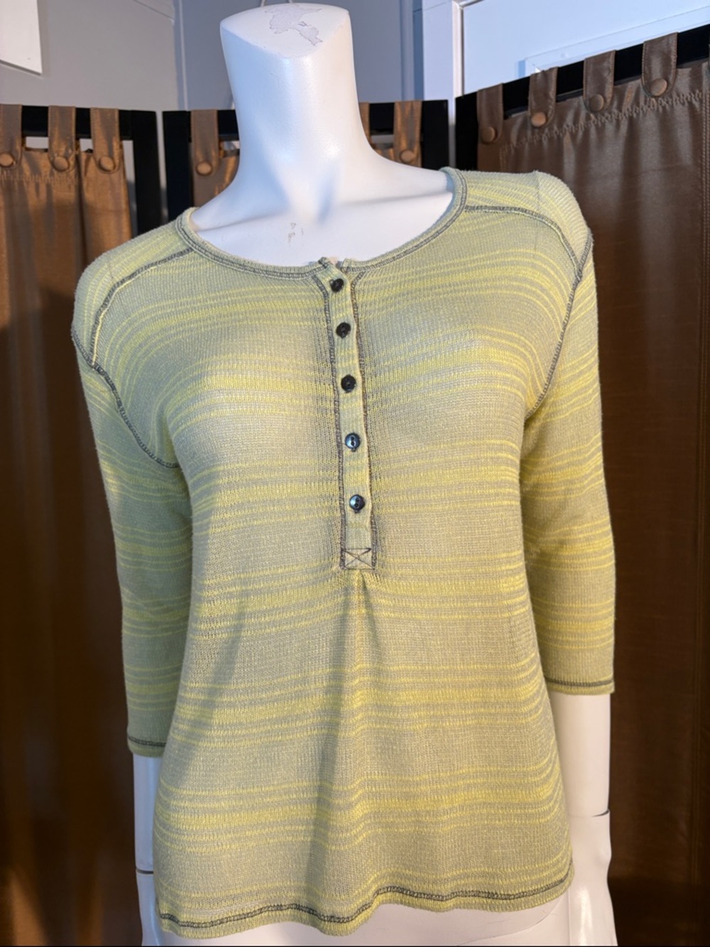 Light Green Striped Henley Knit Top - Women - Picture 3 of 5